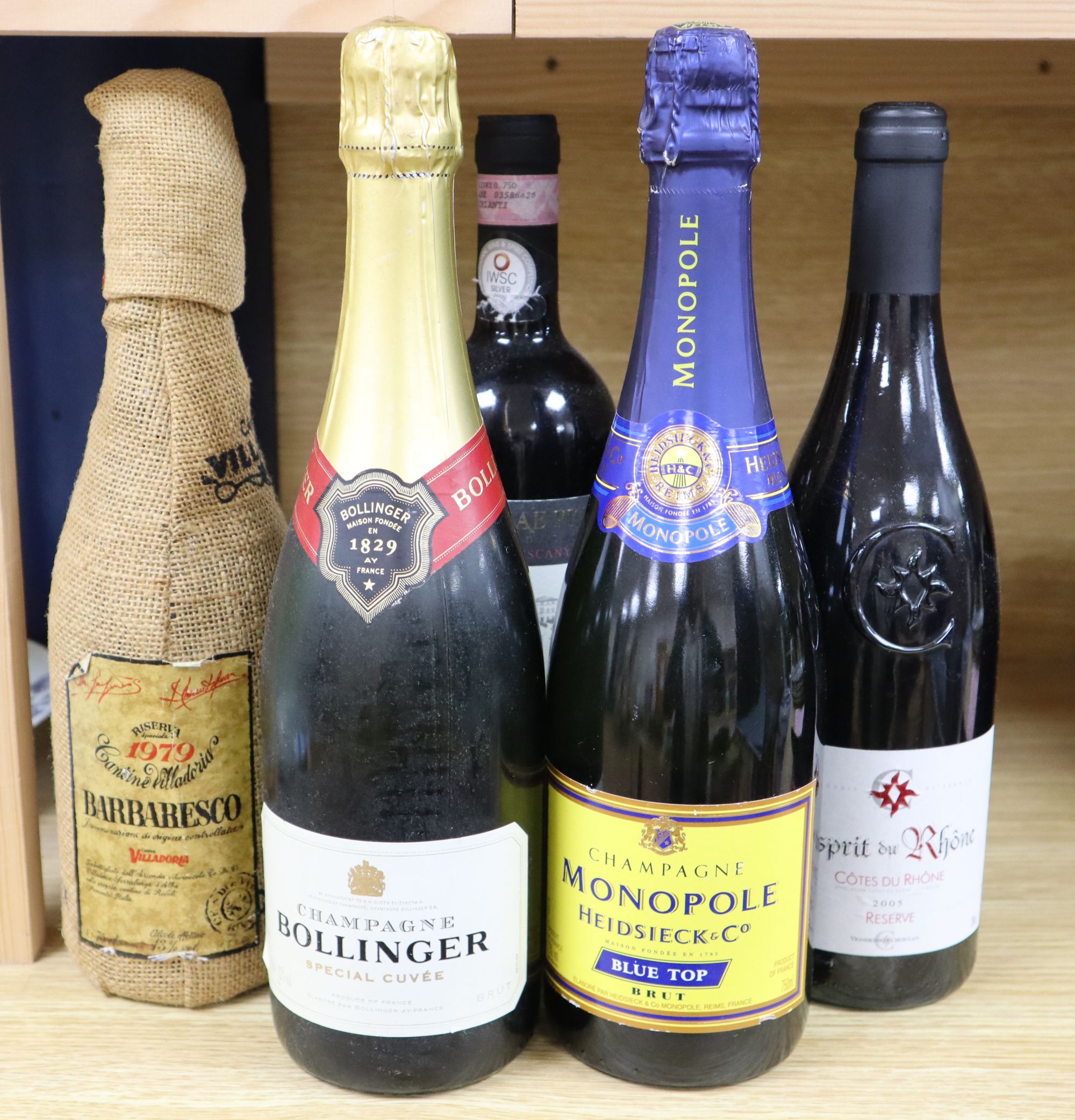 Five bottles of mixed wines and champagnes